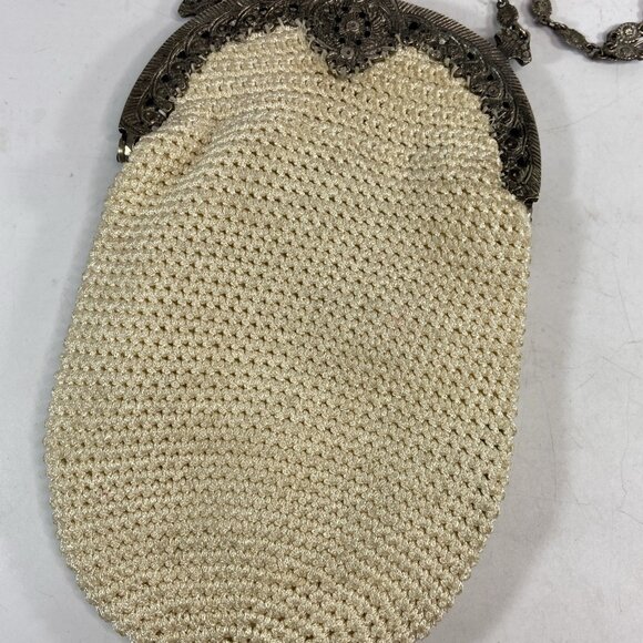 Vintage Christiana Brand Handbag Purse Ribbon Embroidered Chain Strap Ivory - Picture 13 of 16